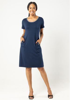 Vestido Pau a Pique Manga Curta Azul Marinho
