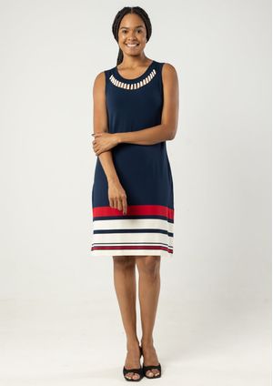 Vestido Regata Pau a Pique Listrado Azul Marinho