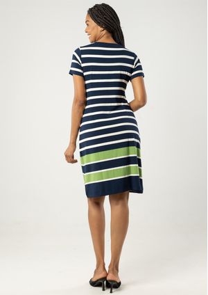 Vestido Pau a Pique Listrado Azul Marinho