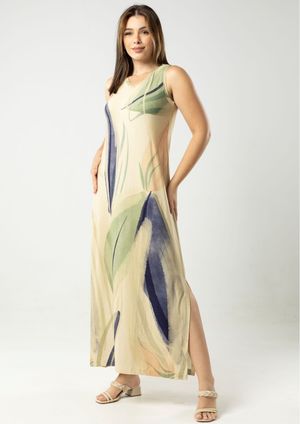 Vestido Longo Pau a Pique Estampado Verde