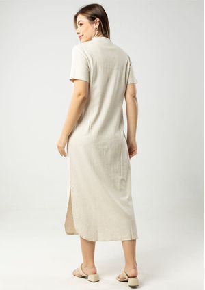 Vestido Manga Curta Pau a Pique Viscolinho Off White