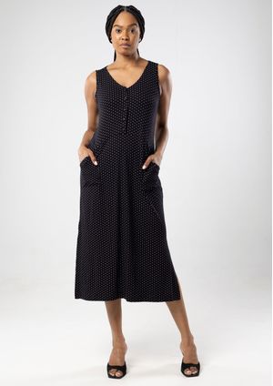 Vestido Regata Pau a Pique Midi Poá Preto