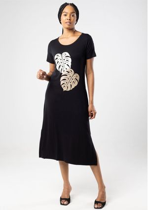 Vestido m/c Pau a Pique Midi Básico com silk Preto