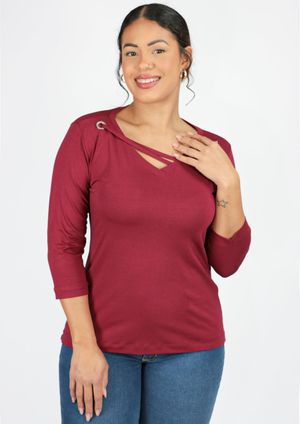 Blusa 3/4 Pau a Pique Básica Vinho