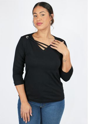 Blusa 3/4 Pau a Pique Básica Preto