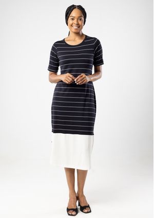 Vestido Midi Pau a Pique Listrado Preto
