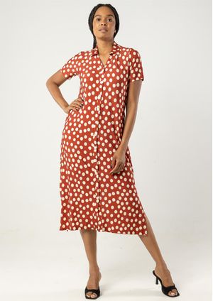 Vestido Chemise Pau a Pique Poá Telha