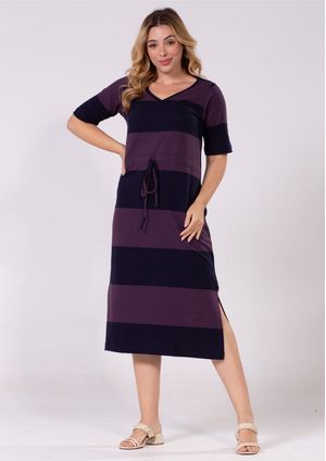 Vestido Midi Pau a Pique Listrado Roxo