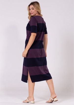 Vestido Midi Pau a Pique Listrado Roxo