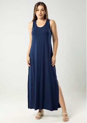 Vestido Pau a Pique Básico Azul Marinho