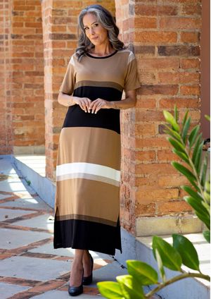 Vestido Midi Pau a Pique Listrado Preto