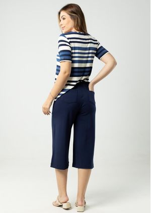 Calça Pau a Pique Pantacourt Básica Azul Marinho