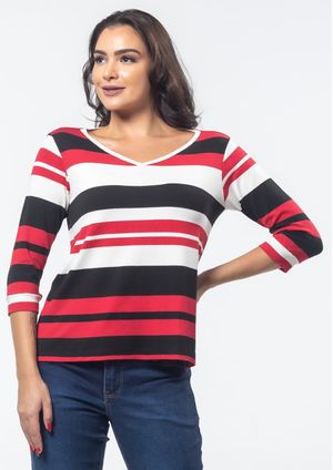Blusa Pau a Pique Manga 3/4 Listrada Preto