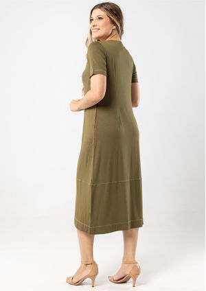 Vestido Midi Manga Curta Pau a Pique Verde