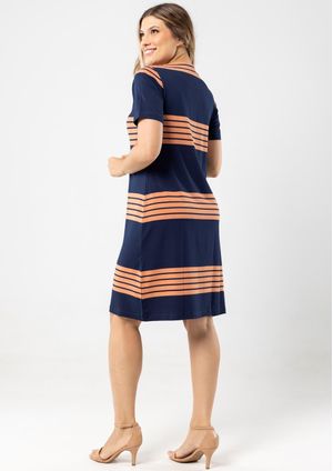 Vestido Pau a Pique Listrado Azul Marinho