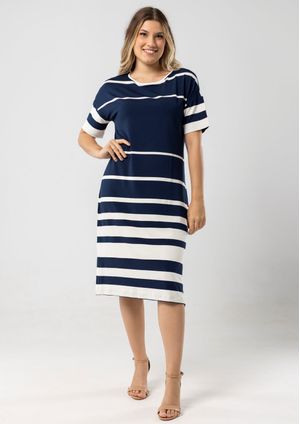 Vestido Pau a Pique Listrado Azul Marinho