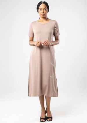Vestido Manga Curta Pau a Pique Silk Bege
