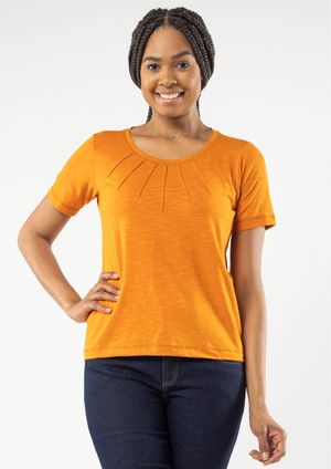 Blusa Manga Curta Pau a Pique Básica Amarelo