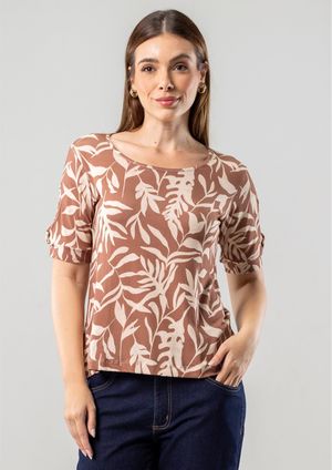 Blusa Pau a Pique Estampada Marrom
