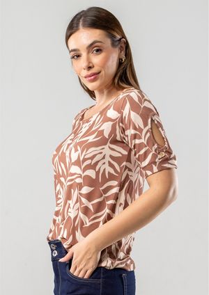 Blusa Pau a Pique Estampada Marrom