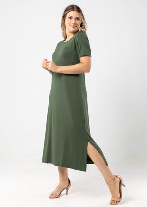 Vestido Midi Manga Curta Pau a Pique Verde