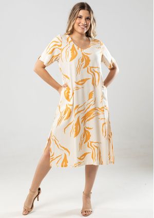 Vestido Estampado de Viscolinho Amarelo