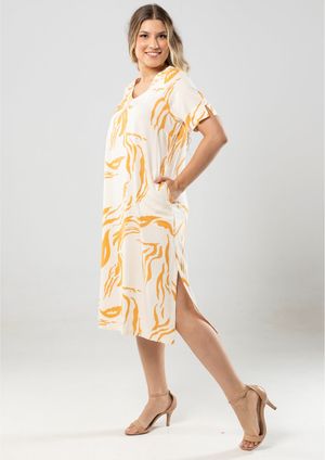 Vestido Estampado de Viscolinho Amarelo