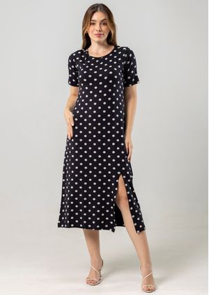 Vestido Midi Pau a Pique Poá Preto