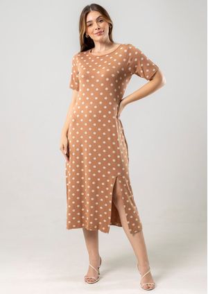 Vestido Midi Pau a Pique Poá Chocolate