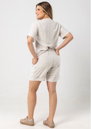 Shorts Pau a Pique Linho Off White