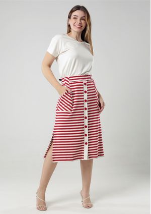 Saia Listrada Pau a Pique Vermelho e Off White