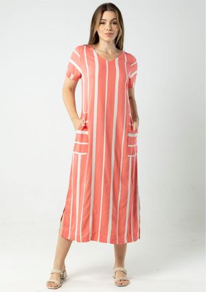 Vestido Pau a Pique de Viscolinho Coral