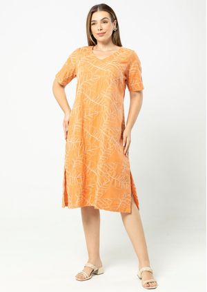 Vestido Viscolinho Bordado Pau a Pique Laranja