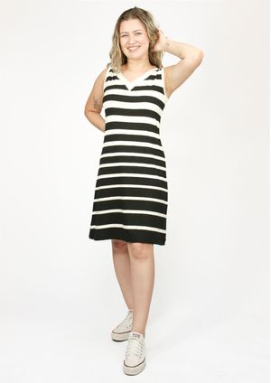 Vestido Regata Pau a Pique Listrado Preto