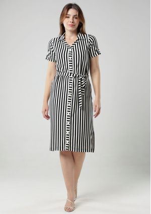 Vestido Chemise Pau a Pique listrado Preto