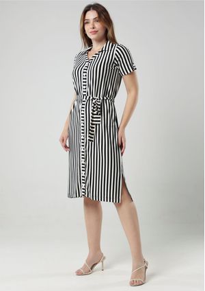 Vestido Chemise Pau a Pique listrado Preto