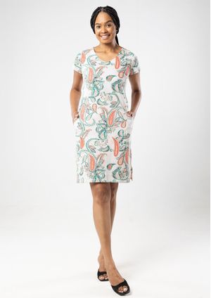 Vestido Algodão Pau a Pique Estampado Salmom