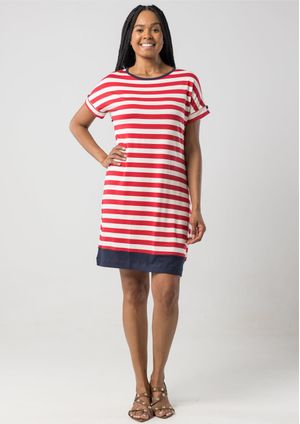 Vestido Pau a Pique Listrado Vermelho