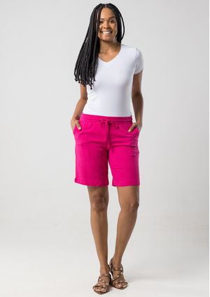 Bermuda Pau a Pique de Linho Pink