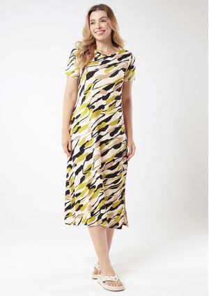 Vestido Midi Pau a Pique Estampado Preto