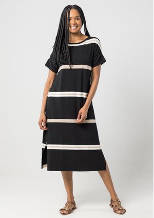 Vestido Midi Listrado Pau a Pique Bege