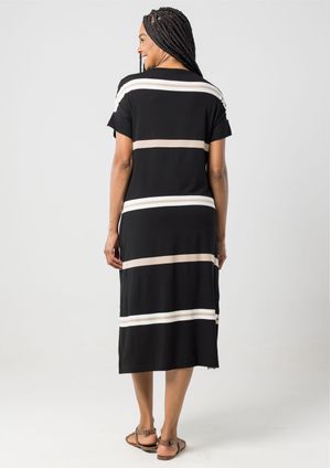 Vestido Midi Listrado Pau a Pique Bege
