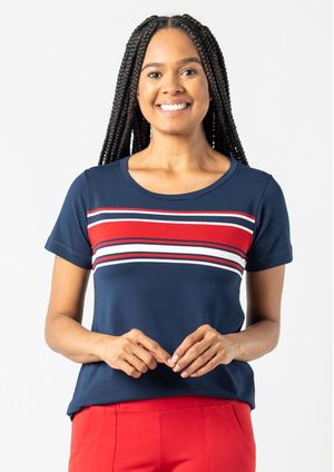 Blusa Pau a Pique Listrada Azul Marinho e Vermelho