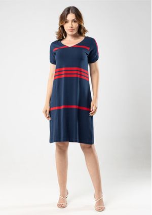 Vestido Pau a Pique Listrado Azul Marinho