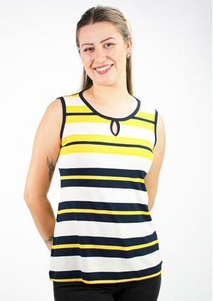 Regata Pau a Pique Listrada Azul Marinho e Amarelo