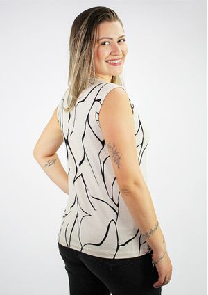 Regata Pau a Pique Estampada Bege e Preto