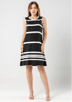 Vestido Regata Pau a Pique Listrado Preto
