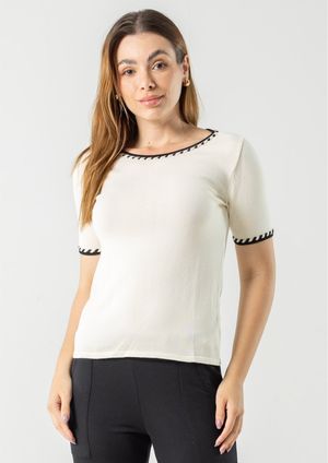 Blusa Manga Curta Pau a Pique Modal Preto/Off