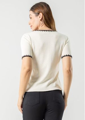 Blusa Manga Curta Pau a Pique Modal Preto/Off