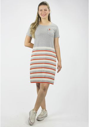 Vestido Pau a Pique Listrado Cinza Mescla